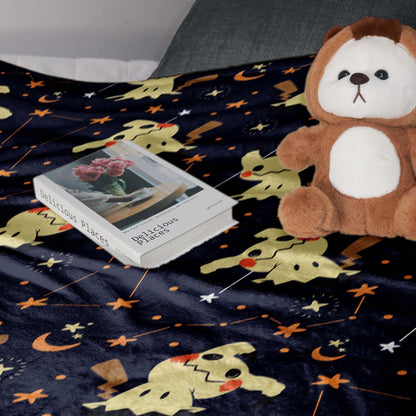 Mimikyu Fleece Blanket, Cute Ghost Throw Blanket, Soft Cotton Cozy Blanket for Bed or Couch, Kawaii Halloween Gifts