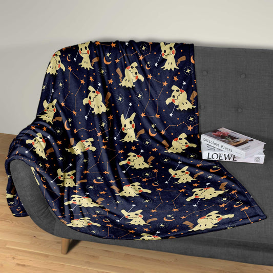 Mimikyu Fleece Blanket, Cute Ghost Throw Blanket, Soft Cotton Cozy Blanket for Bed or Couch, Kawaii Halloween Gifts