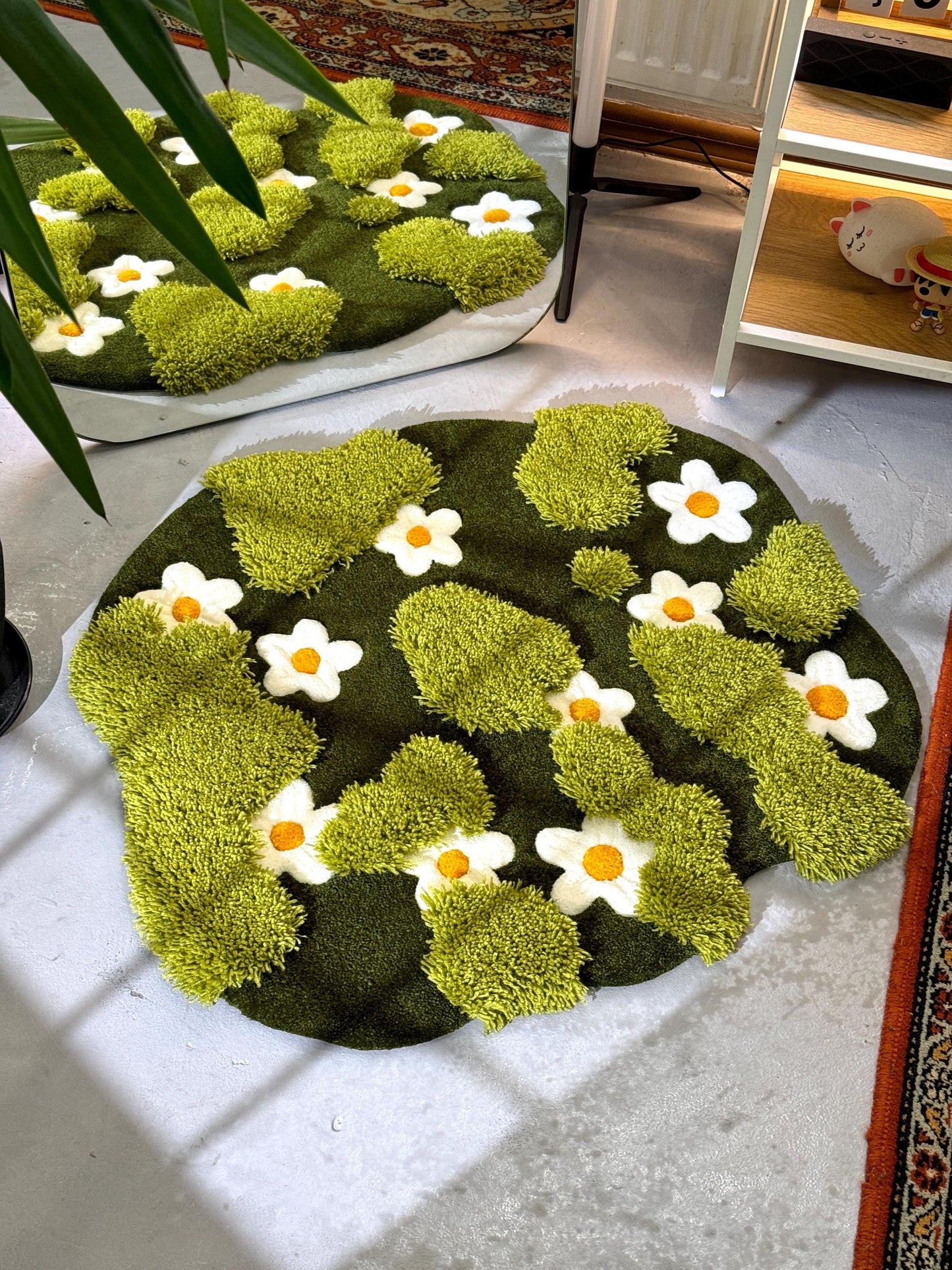 Daisy Moss Rug, 3D Moss Rug, Сhamomile Field rug, Grass Rug, Landscape rug, Area Rug, Gift for Her, 3D Moss Meadow Rug with Daisies