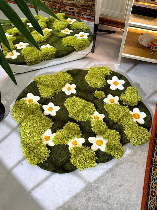 Daisy Moss Rug, 3D Moss Rug, Сhamomile Field rug, Grass Rug, Landscape rug, Area Rug, Gift for Her, 3D Moss Meadow Rug with Daisies