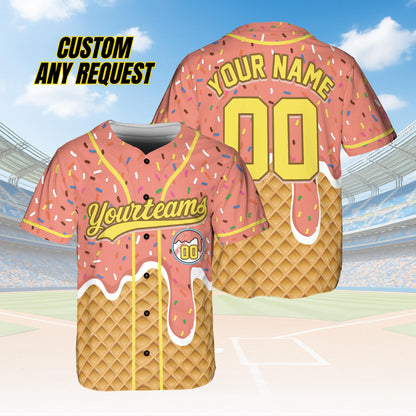 Personalized Ice Cream Drip Baseball Jersey for Men Women Youth Kid,Custom Sprinkle Drip Baseball Matching Family Shirt,Summer Outfit B16