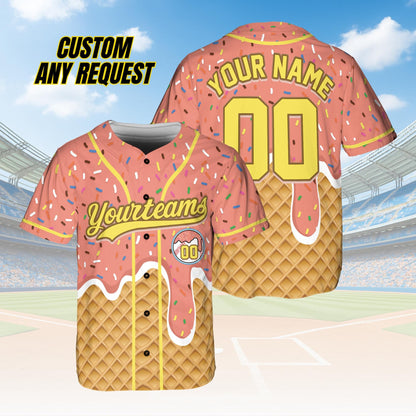 Personalized Ice Cream Drip Baseball Jersey for Men Women Youth Kid,Custom Sprinkle Drip Baseball Matching Family Shirt,Summer Outfit B16