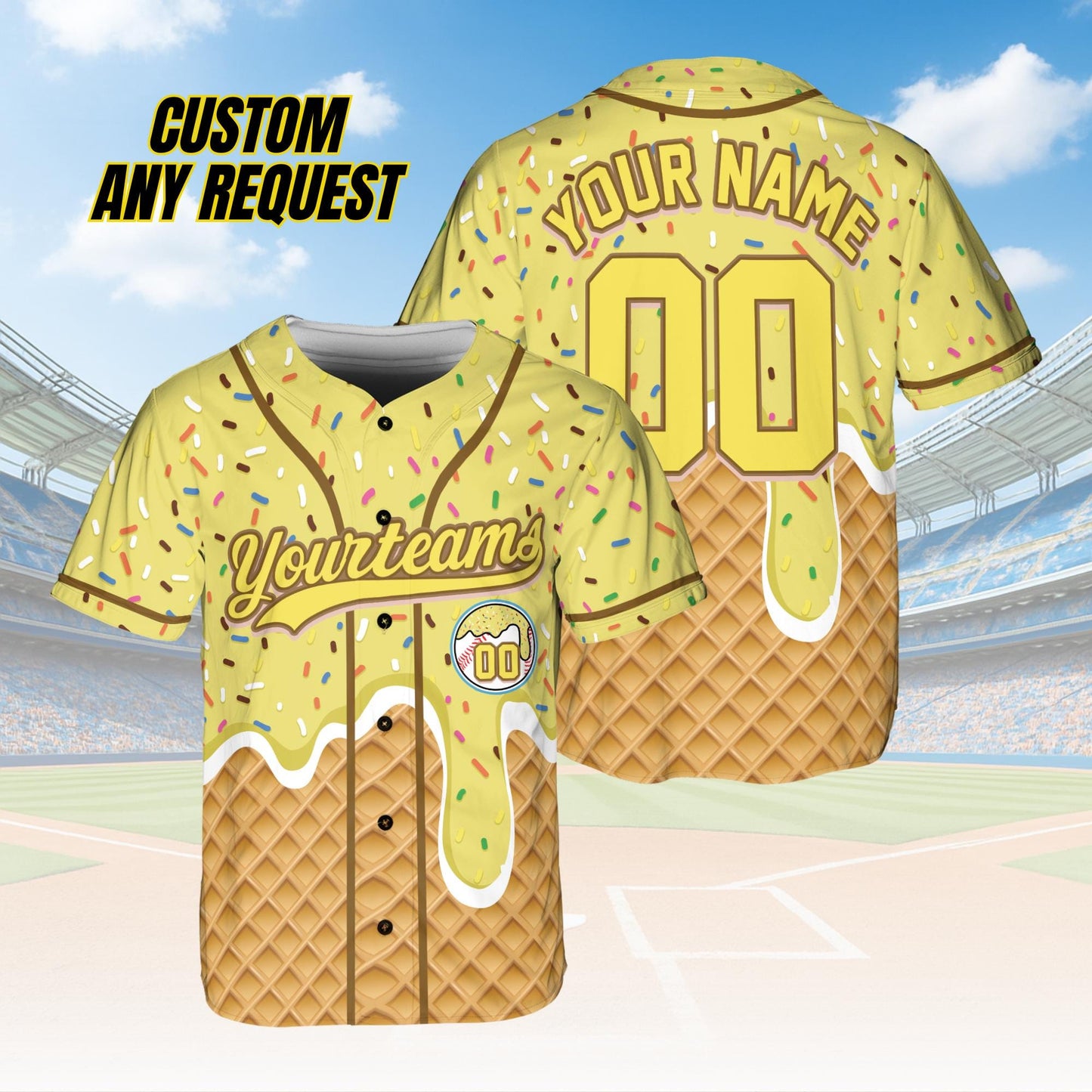 Personalized Ice Cream Drip Baseball Jersey for Men Women Youth Kid,Custom Sprinkle Drip Baseball Matching Family Shirt,Summer Outfit B16