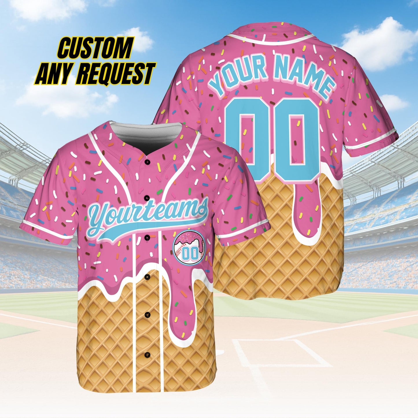 Personalized Ice Cream Drip Baseball Jersey for Men Women Youth Kid,Custom Sprinkle Drip Baseball Matching Family Shirt,Summer Outfit B16