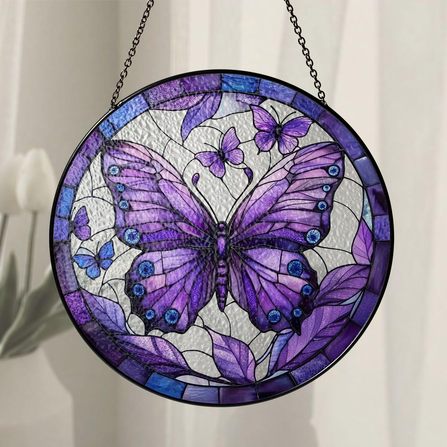 Purple Butterfly Stained Glass Suncatcher, Monarch Butterfly Decor, Butterfly Lover Gift, Butterfly Light Catcher, Gift For Mom,Garden Decor