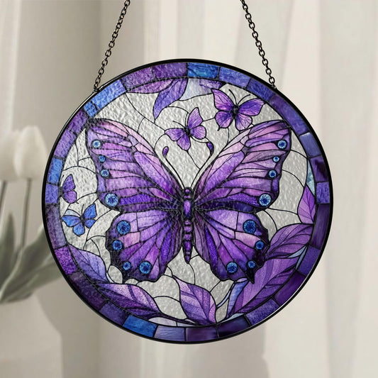 Purple Butterfly Stained Glass Suncatcher, Monarch Butterfly Decor, Butterfly Lover Gift, Butterfly Light Catcher, Gift For Mom,Garden Decor