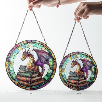 Dragon and Book Tea Suncatcher, Dragon Glass Suncacther, Fantasy Reader Ornament, Perfect Literary Gift for Book Lovers, Gift For Readers