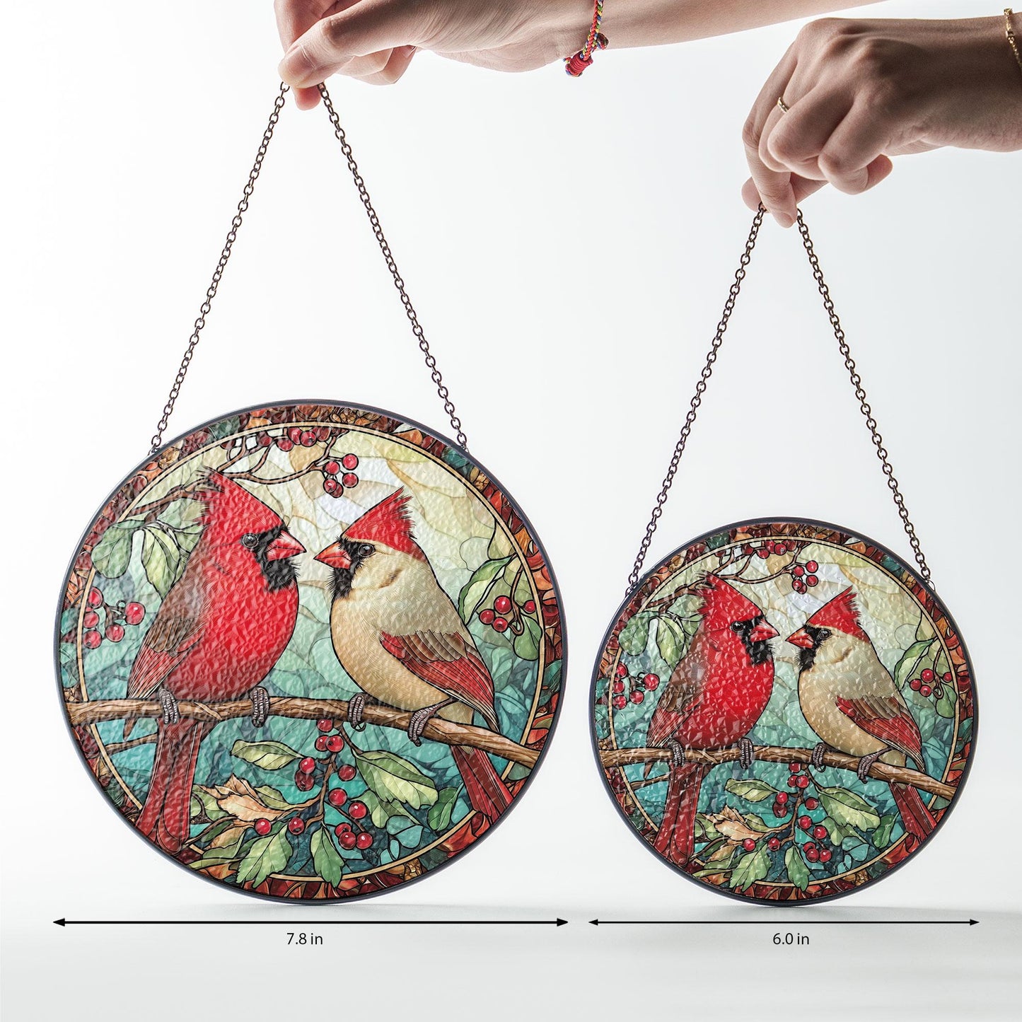 Cardinal Glass Suncatcher, Bird Glass Art, Memorial Suncatcher, Cardinal Lover Gift, Bird Wall Hanging, Gift For Couple, Anniversary Gift