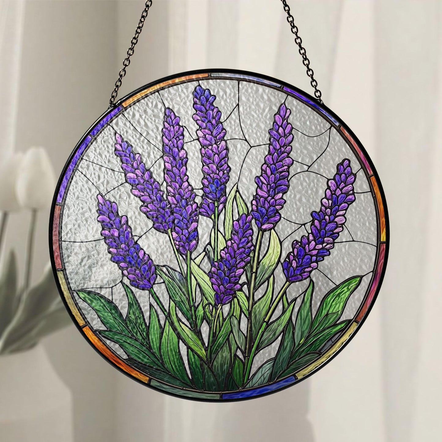 Lavender Flower Stained Glass Suncatcher, Purple Stained Glass Decor, Lavender Flower Lover Gift, Gift For Garden Lover, Nature Lovers Gift