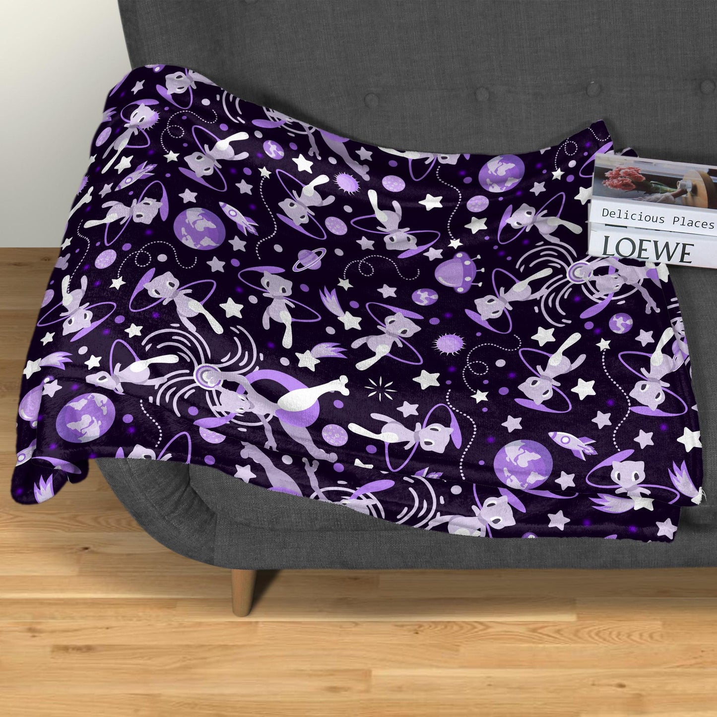 Mewtwo and Mew Galaxy Blanket, Soft Cotton Fleece Throw, Cute Mewtwo Fleece Blanket Gift