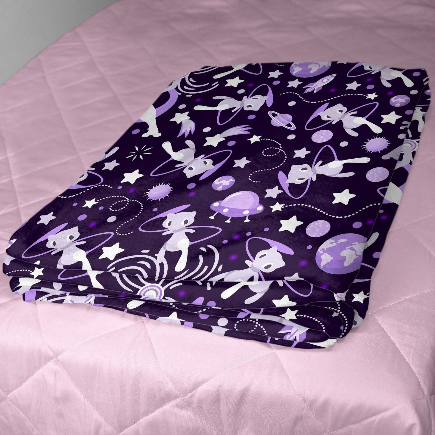 Mewtwo and Mew Galaxy Blanket, Soft Cotton Fleece Throw, Cute Mewtwo Fleece Blanket Gift