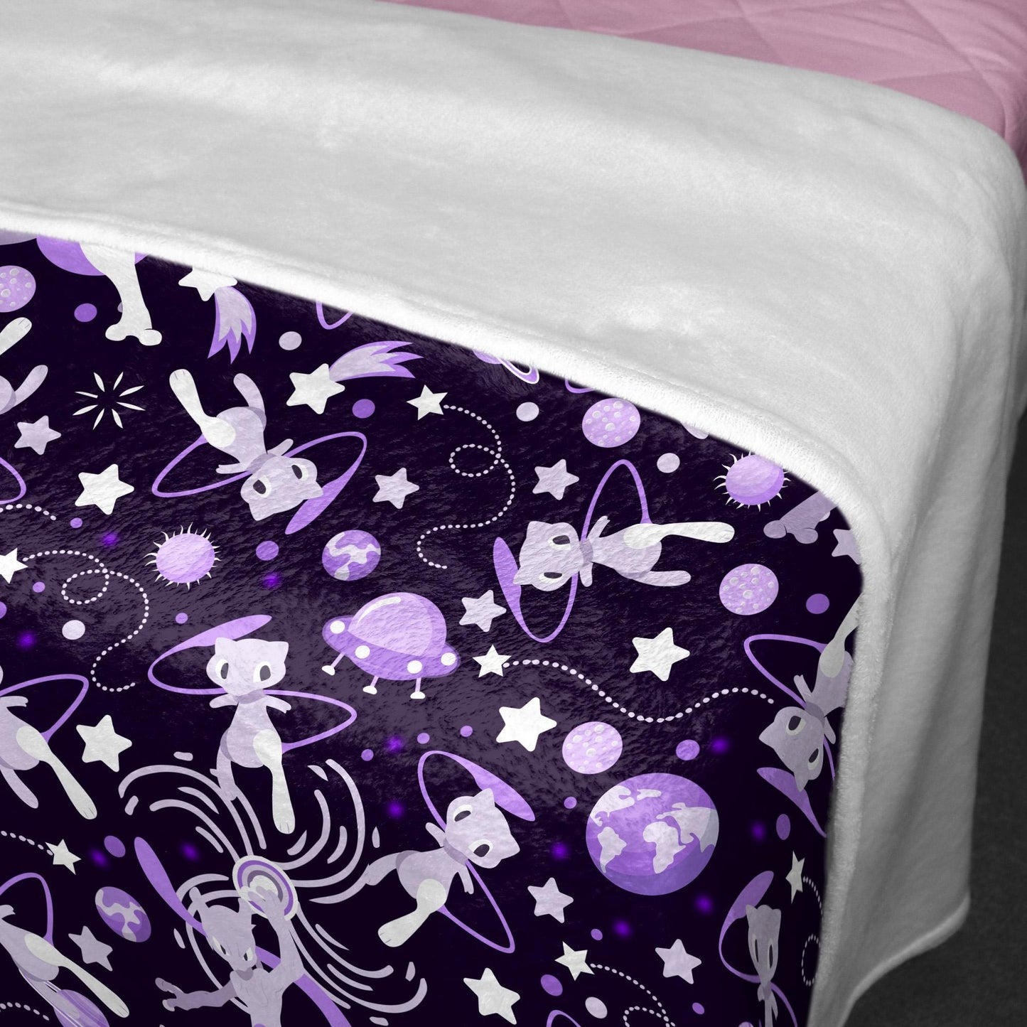 Mewtwo and Mew Galaxy Blanket, Soft Cotton Fleece Throw, Cute Mewtwo Fleece Blanket Gift