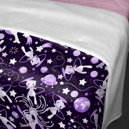 Mewtwo and Mew Galaxy Blanket, Soft Cotton Fleece Throw, Cute Mewtwo Fleece Blanket Gift