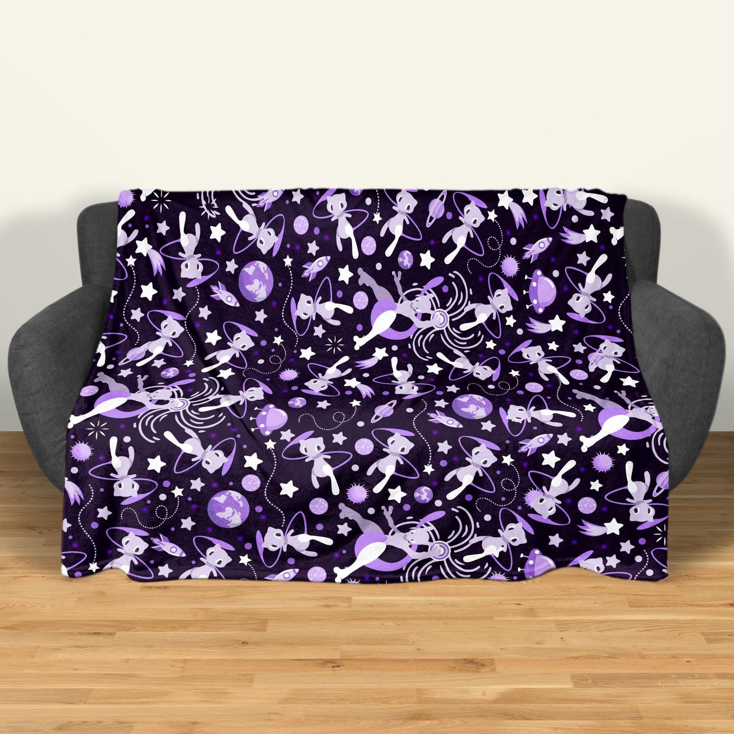 Mewtwo and Mew Galaxy Blanket, Soft Cotton Fleece Throw, Cute Mewtwo Fleece Blanket Gift
