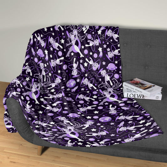 Mewtwo and Mew Galaxy Blanket, Soft Cotton Fleece Throw, Cute Mewtwo Fleece Blanket Gift