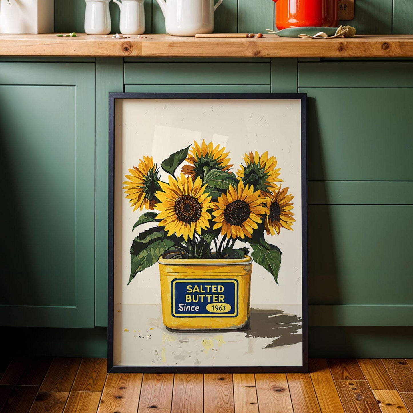 Sunflower Kitchen Wall Art Salted Butter Can Poster Country Floral Print Bright Yellow Farmhouse Dining Room Oil Painting Wall Art Poster