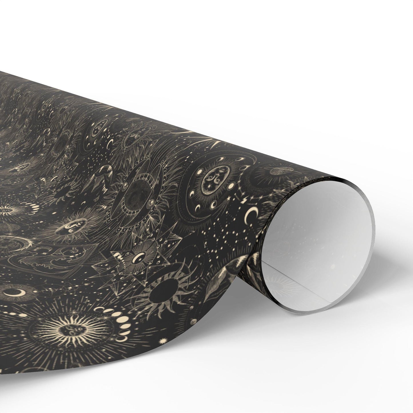 Black Wrapping Paper Witchy Gift Wrap Celestial & Mystical Art for Pagan Weddings, Goth Birthdays Occult Gifts Custom Halloween wrapping