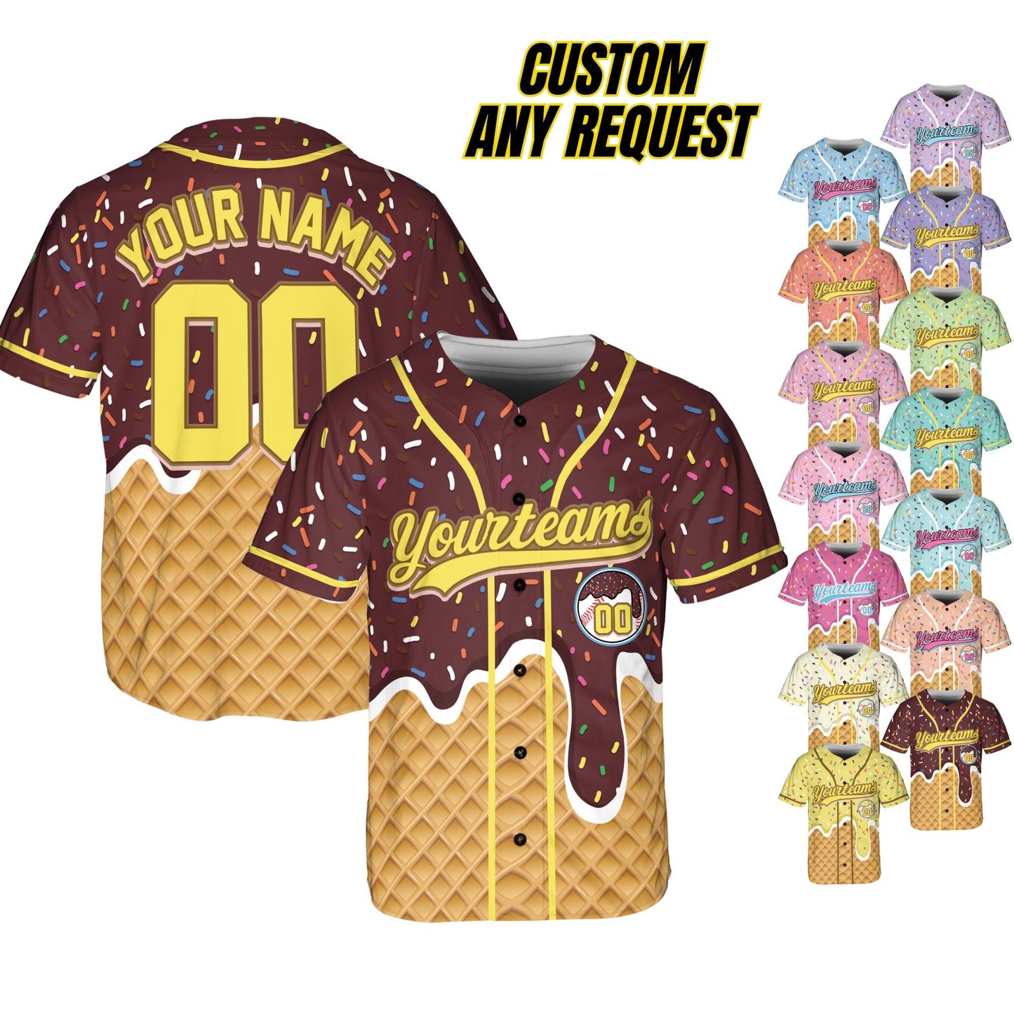 Personalized Ice Cream Drip Baseball Jersey for Men Women Youth Kid,Custom Sprinkle Drip Baseball Matching Family Shirt,Summer Outfit B16