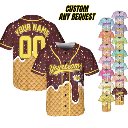 Personalized Ice Cream Drip Baseball Jersey for Men Women Youth Kid,Custom Sprinkle Drip Baseball Matching Family Shirt,Summer Outfit B16