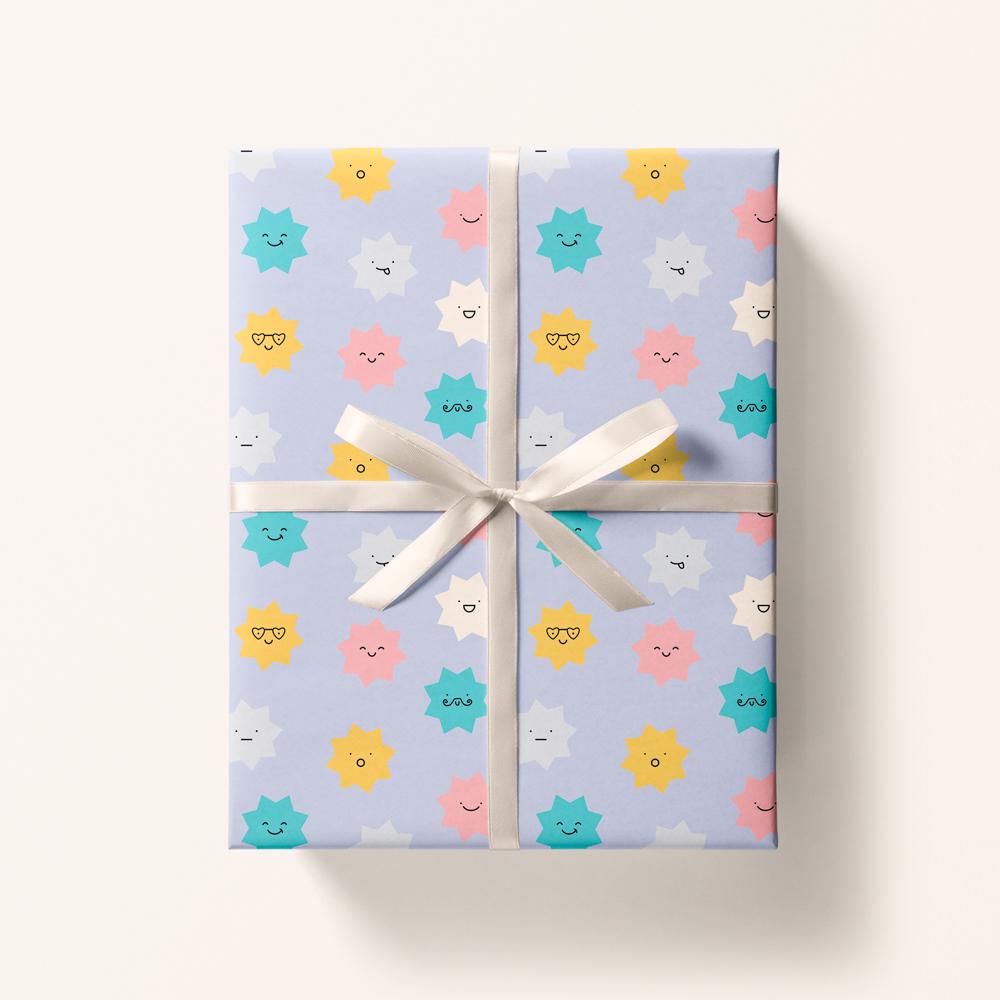 Star Faces Wrapping Paper Sheet 700x500mm - Summer Gift Wrap Sheet - Birthday Wrapping Paper - Star Gift Wrap - Fun Wrapping Paper