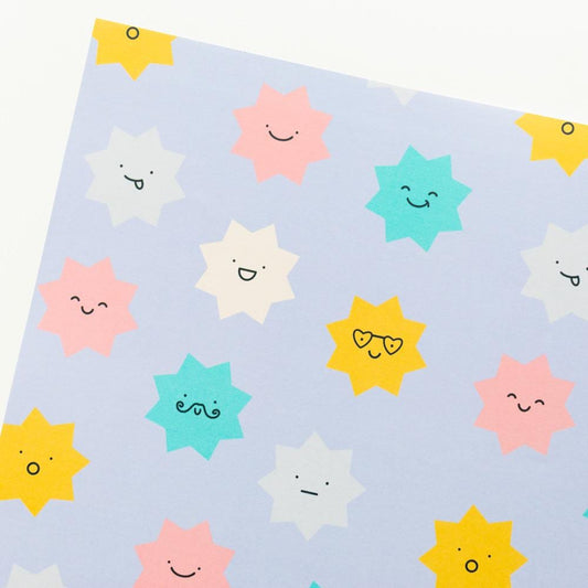 Star Faces Wrapping Paper Sheet 700x500mm - Summer Gift Wrap Sheet - Birthday Wrapping Paper - Star Gift Wrap - Fun Wrapping Paper