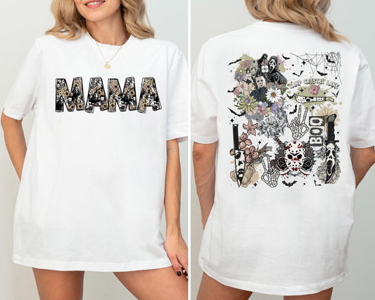 Floral Mama Horror Shirt, Vintage Halloween Mama Shirt, Mama Camp Crystal Lake, Creepy Cute Mom Gift, Scary Movie Spooky Season Tee