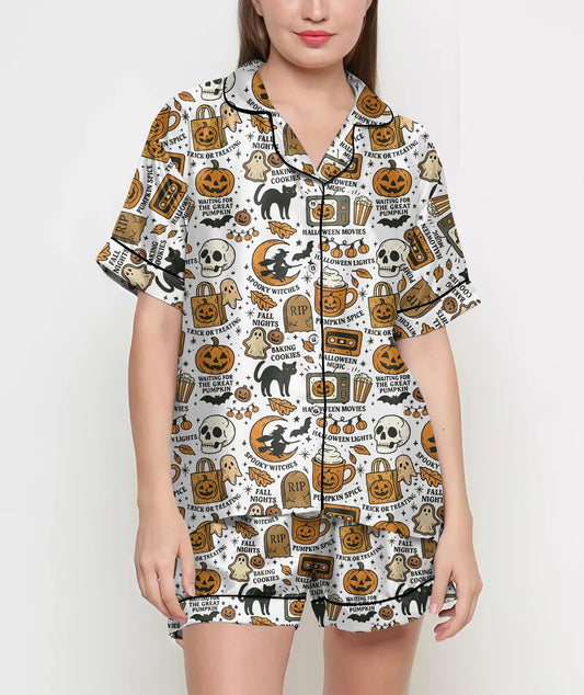 Vintage Halloween Shirt, Pajamas Satin Set, Cute Ghost, Witches, Gift For Halloween, Halloween Coquette, Spooky Season, Fall Aesthetic