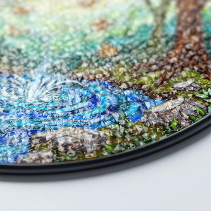 Forest pond butterflies scene stained glass round window suncatcher radiance nature art gift for mom housewarming friends