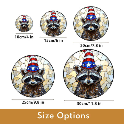 Patriotic raccoon mosaic art stained glass suncatcher window decor Fourth of July gift for wildlife lover