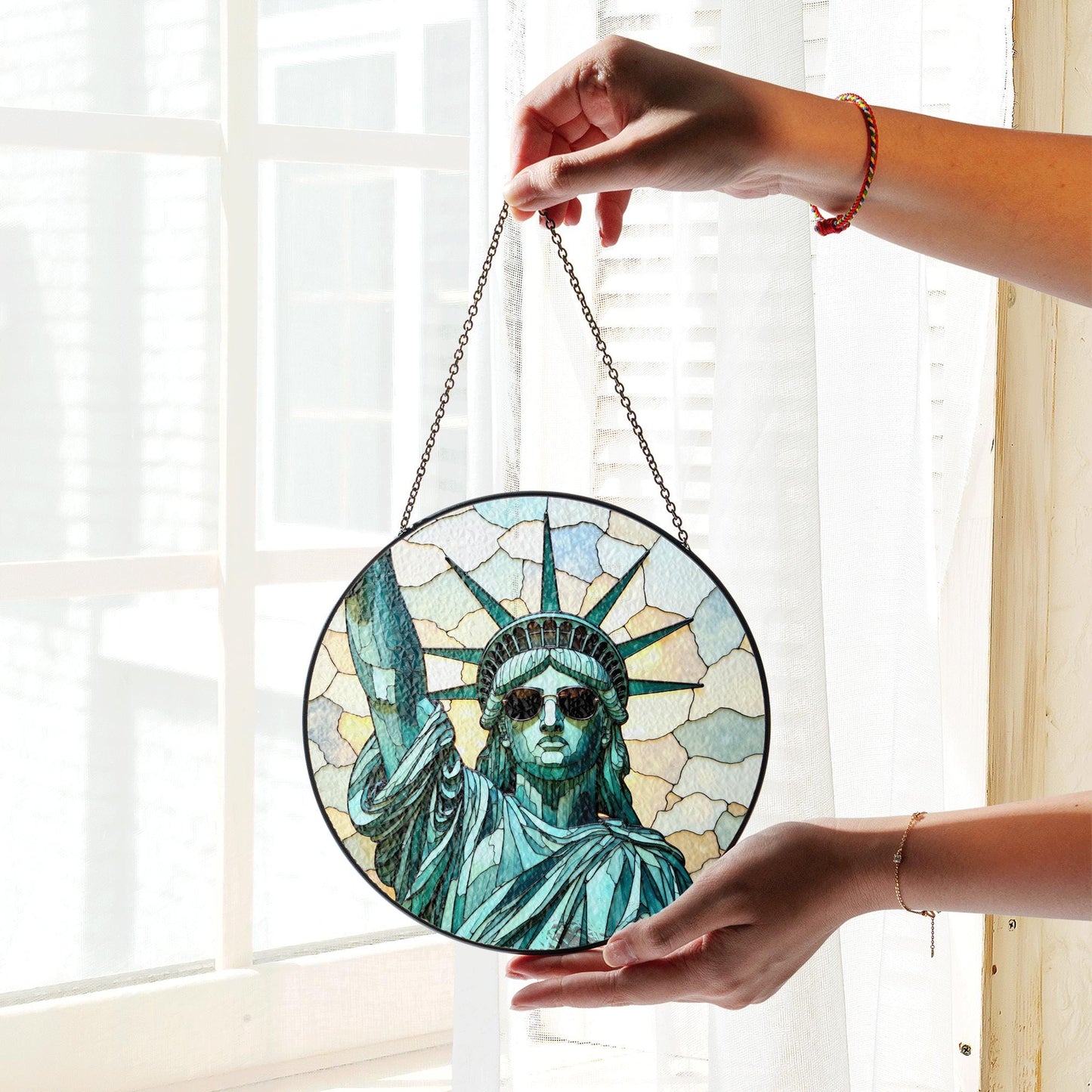Statue of Liberty glass art window suncatcher radiant light ornament Independence Day patriotic gift for friends family