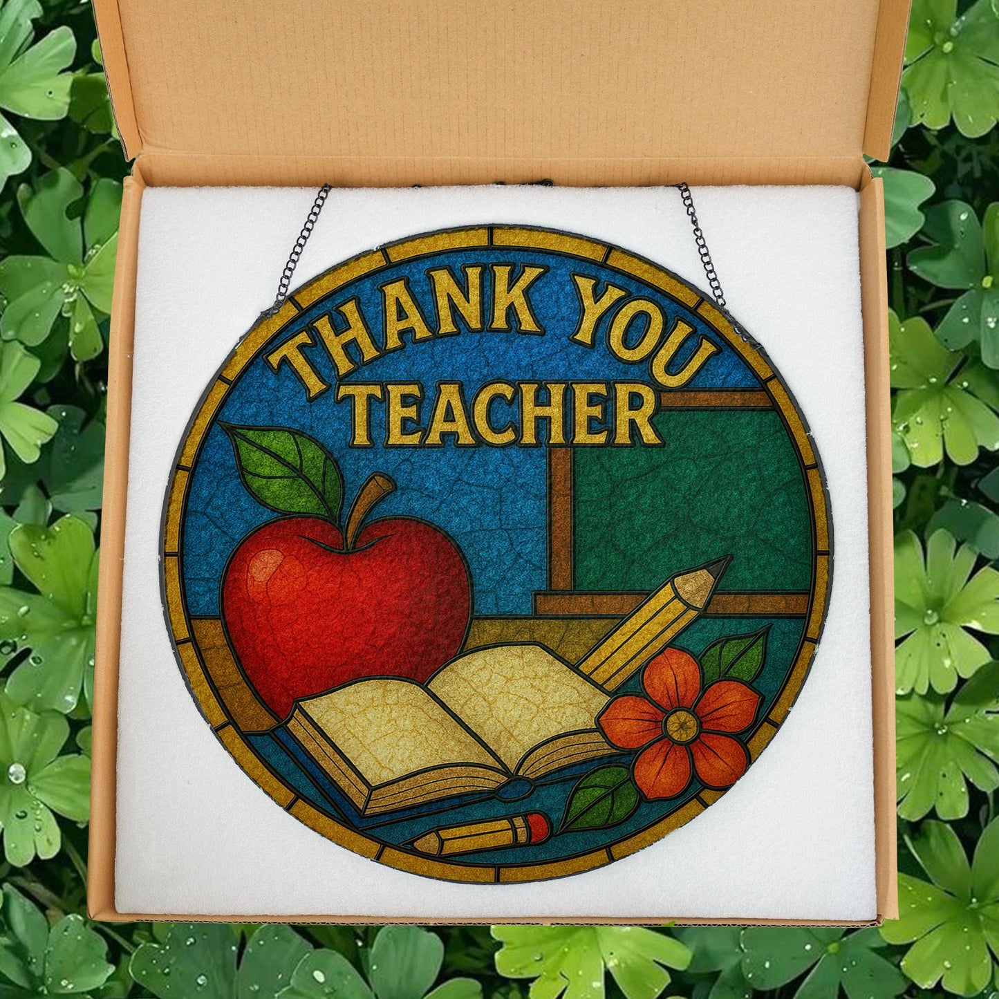 Thank You Teacher Glass Suncatcher, Teacher Appreciation Suncatcher, Thank You Gift for Teacher, Floral Glass Hanging, End of Year Gift