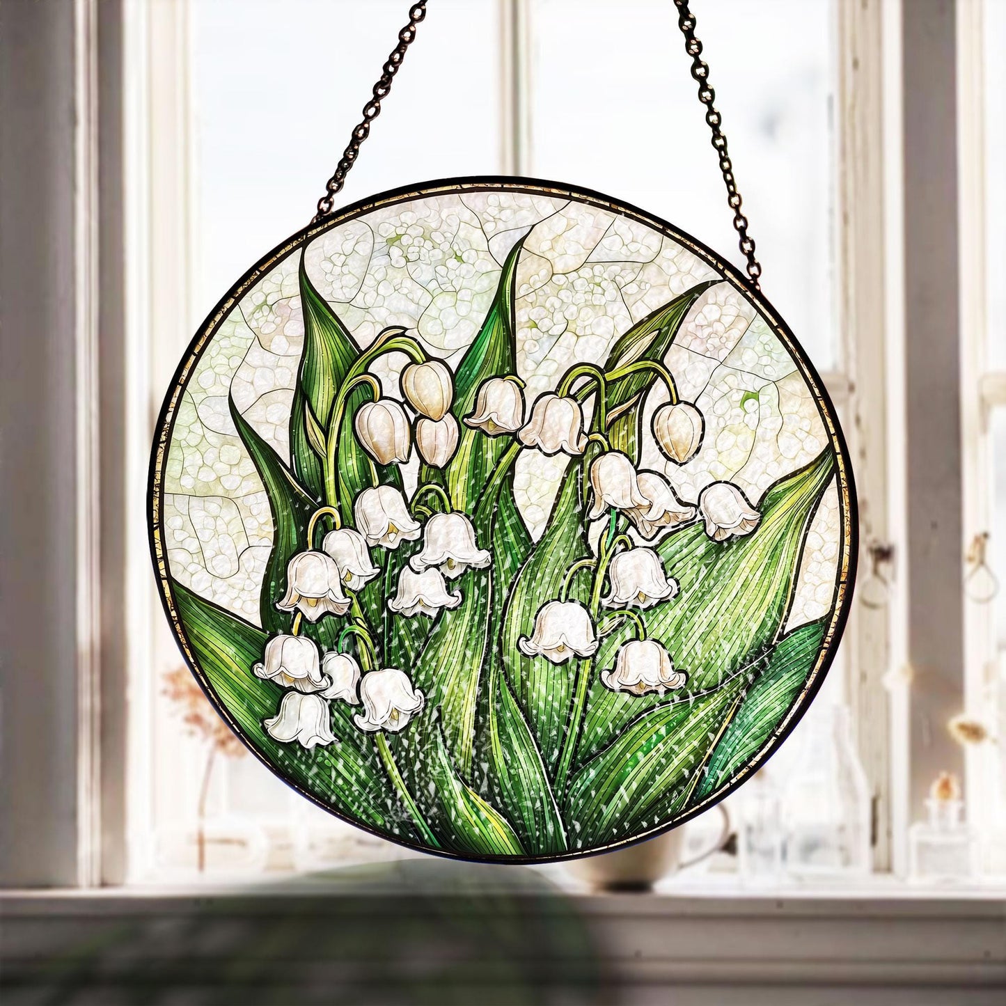 Lily of Valley Flower Glass Suncatcher, Suncatcher Hanging Decor, Lily of Valley Suncatcher, Gift for Mom, May Birth Month Flower Suncatcher