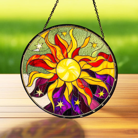 Sun Glass Suncatcher, Sun Suncatcher Ornament, Whimsical Spiral Sun, Sun Art, Sun Set Lover Gift, Sun Home Decor, New Home Decor, mom gift