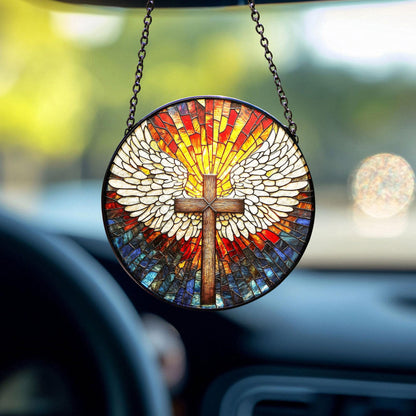 Cross Glass Suncatcher, Catholic Stained Glass Decor, Religious Gift, Gift for Grandma, Christian Glass Suncatcher, Faith Cross Home Decor