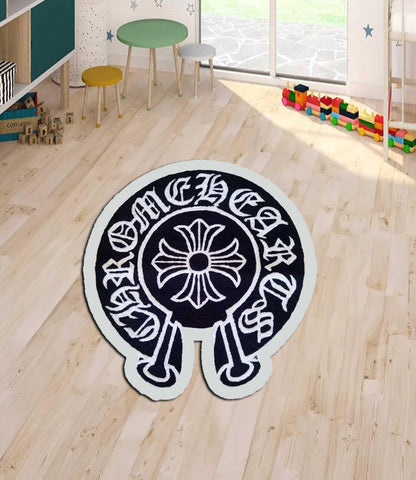 chrome heart inspired rug, chrome heart rug,chrome heart round rug,cross rug, gothic cross,chrome gothic style Y2K, chrome cross, custom rug