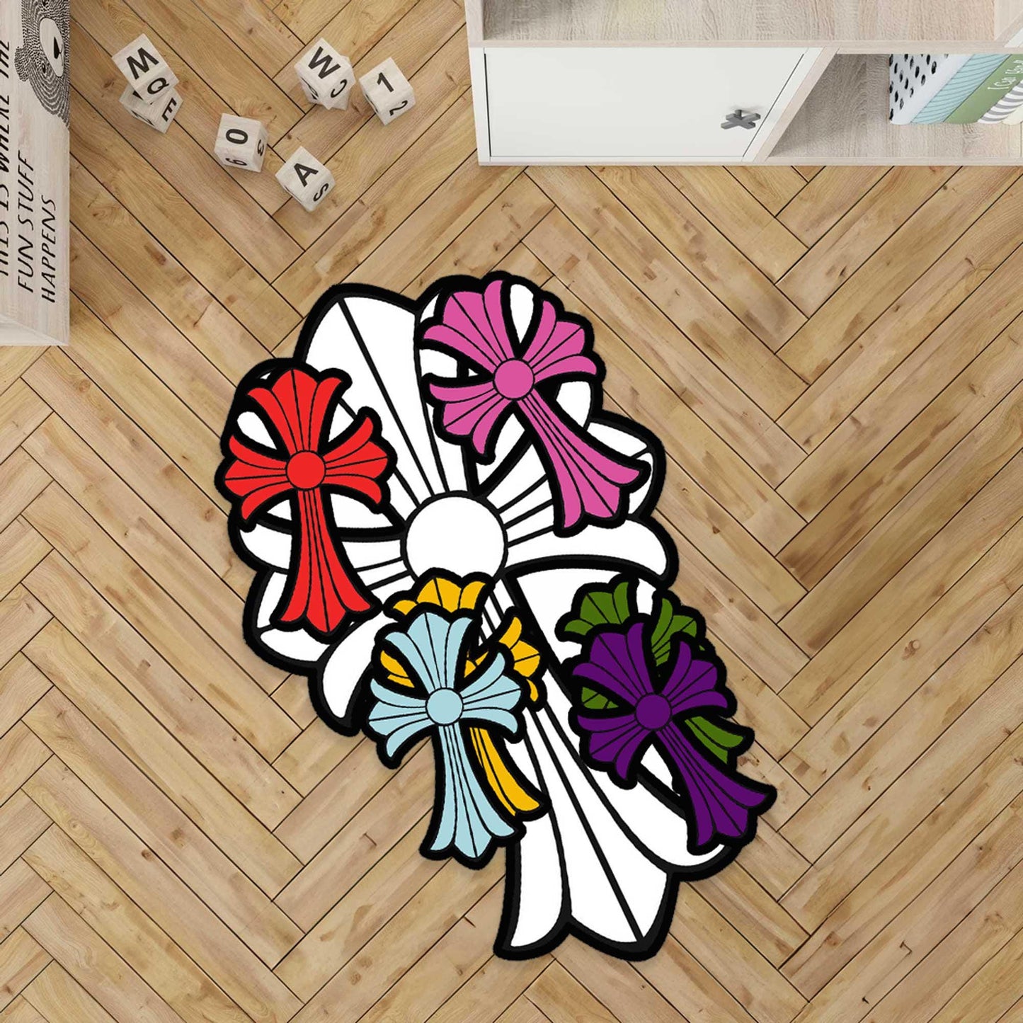 chrome heart inspired rug, chrome heart rug,chrome heart round rug,cross rug, gothic cross,chrome gothic style Y2K, chrome cross, custom rug