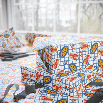 Tomato Girl Summer Wrapping Paper Mediterranean Tinned Fish, Lobsters & Foodie Gift Wrap Chef Vintage Seafood Birthday Nautical Coastal art
