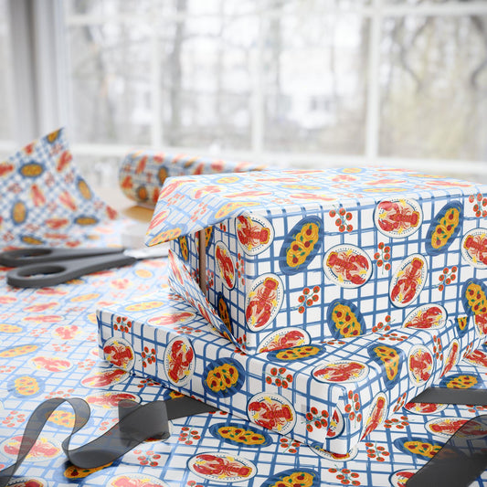 Tomato Girl Summer Wrapping Paper Mediterranean Tinned Fish, Lobsters & Foodie Gift Wrap Chef Vintage Seafood Birthday Nautical Coastal art