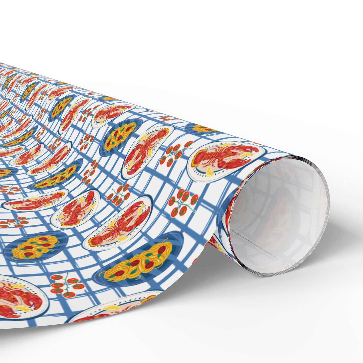 Tomato Girl Summer Wrapping Paper Mediterranean Tinned Fish, Lobsters & Foodie Gift Wrap Chef Vintage Seafood Birthday Nautical Coastal art