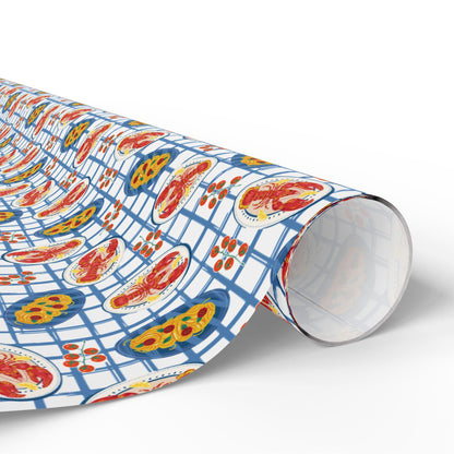 Tomato Girl Summer Wrapping Paper Mediterranean Tinned Fish, Lobsters & Foodie Gift Wrap Chef Vintage Seafood Birthday Nautical Coastal art