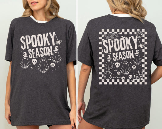 Ghost Spooky Season Shirt, Checkered Halloween T-Shirt, Ghost Checkered Sweatshirt, Horror Halloween Shirt, Vintage Spooky Girly Trip Shirt