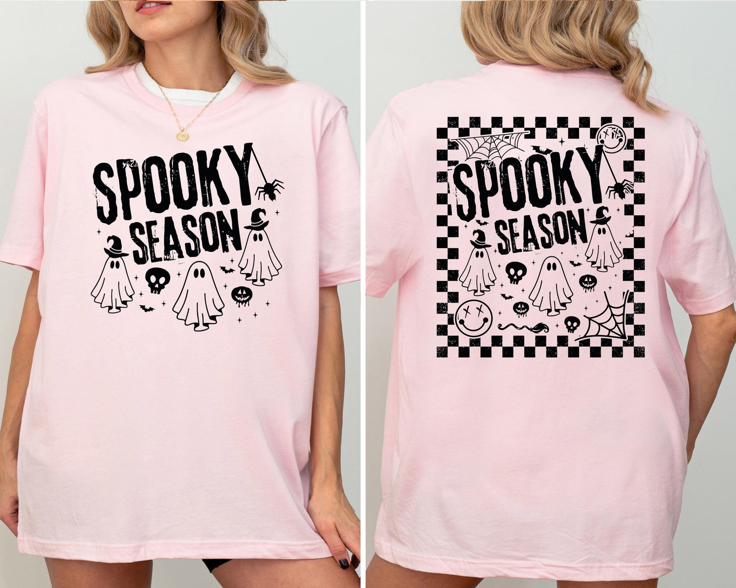 Ghost Spooky Season Shirt, Checkered Halloween T-Shirt, Ghost Checkered Sweatshirt, Horror Halloween Shirt, Vintage Spooky Girly Trip Shirt