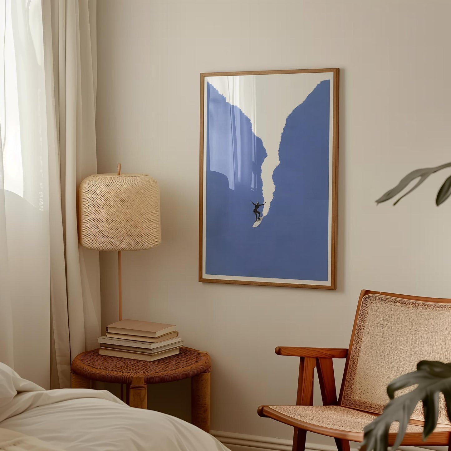 Minimalist Surf Print: Retro Art Deco Blue Beach Poster