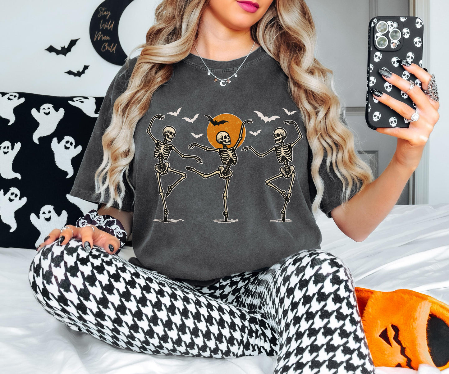 Halloween Skeleton Shirt, Dancing Skeleton T-Shirt, Ghost Skeleton Halloween Tee, Spooky Season Sweatshirt, Halloween Party Vacation Tee