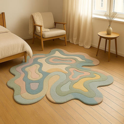 Hand-Tufted New Zealand Wool Rug: Pastel Flow Irregular Shape