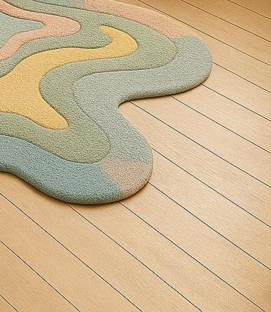 Hand-Tufted New Zealand Wool Rug: Pastel Flow Irregular Shape