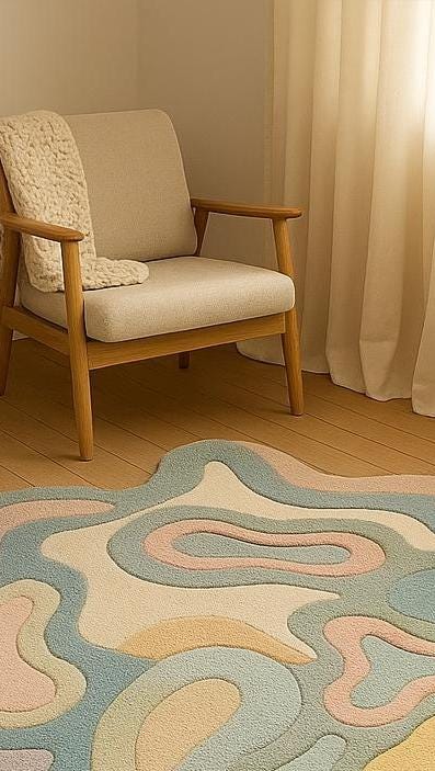 Hand-Tufted New Zealand Wool Rug: Pastel Flow Irregular Shape