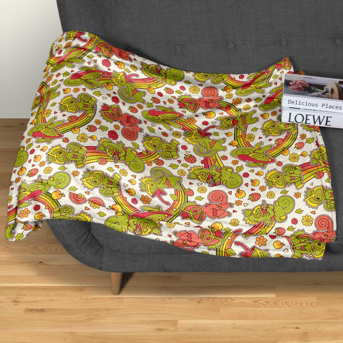 Kecleon Fleece Blanket, Soft Chameleon Character Throw, Home Decor Blanket, Kecleon Blanket Gifts