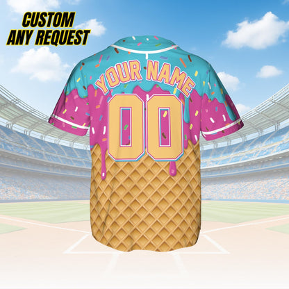 Personalized Ice Cream Drip Baseball Jersey for Men Women Youth Kid,Custom Sprinkle Drip Baseball Matching Family Shirt,Summer Outfit B25
