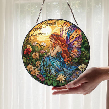 Butterfly Fairy Glass Suncatcher, Butterfly Fairy Ornament, Fairy Garden Decor, Fantasy Garden Decor, Magical Decor, Gift for Fantasy Lovers